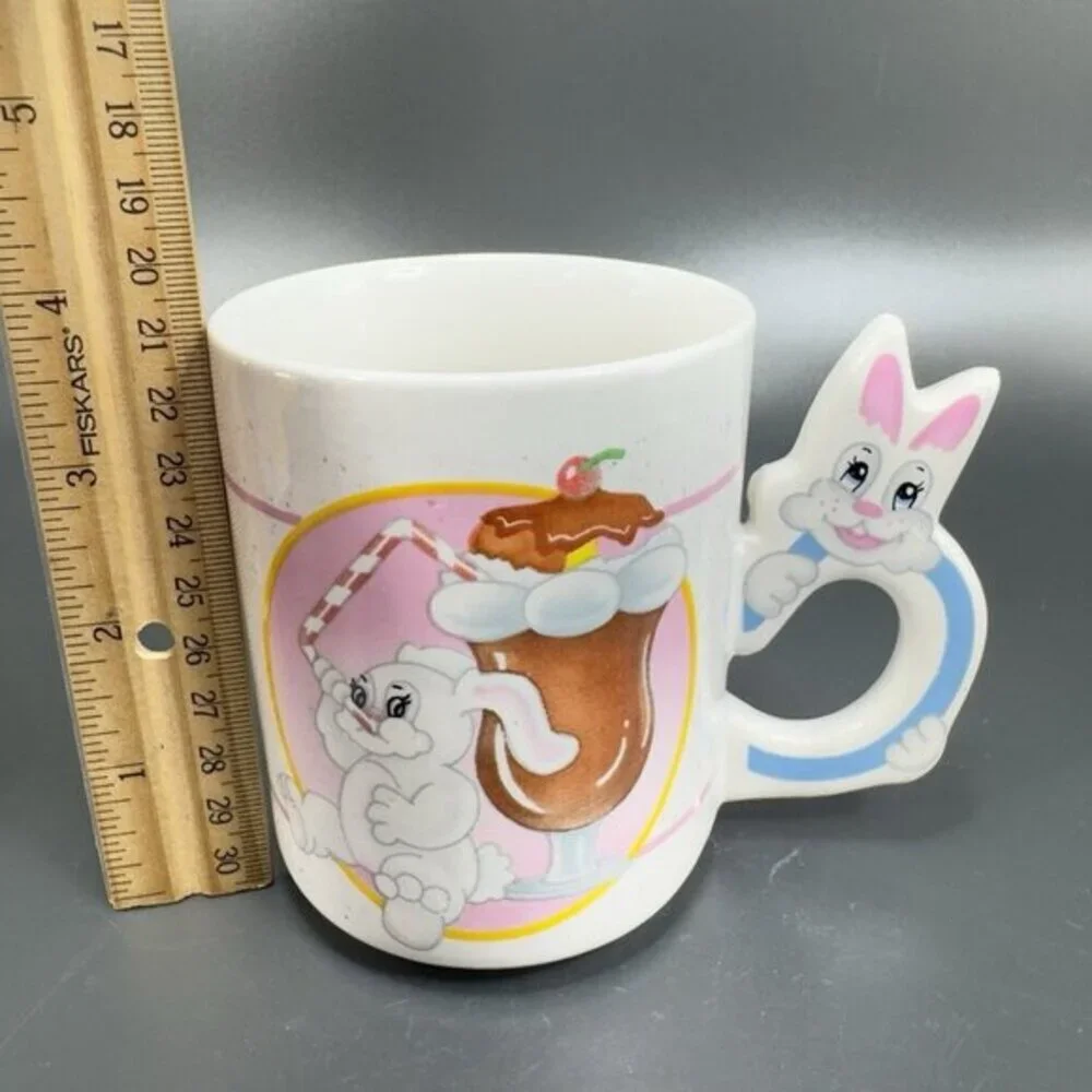 1980s Mug Cup Kitsch Colorful Bunny Rabbit Drinking Float Ceramic Mugs Cups Set2